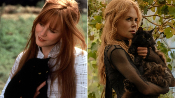 Side by side images of Nicole Kidman as Gilly Owens—on the left a film still from Practical Magic in 1996 on the right a...