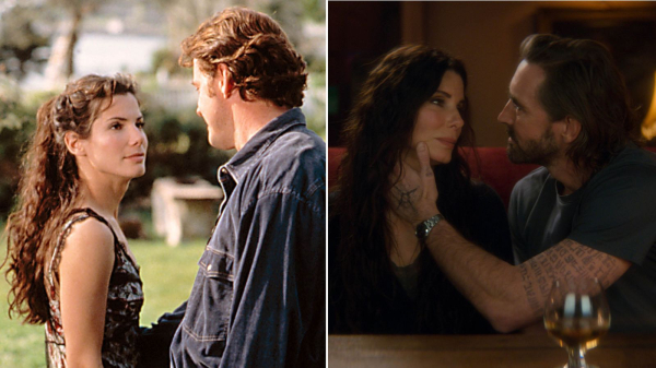 Two images side by side of Sandra Bullock as Sally Owens on the left a film still of Sandra in Practical Magic  and on...
